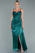 Длинное Атласное Вечернее Платье Изумрудно-зеленый ABU2477
