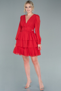 Короткое Шифоновое Платье красный ABK1450