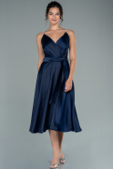 Миди Атласное Пригласительное Платье Темно-синий ABK1456