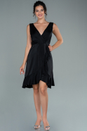 Короткое Атласное Платье Черный ABK1453