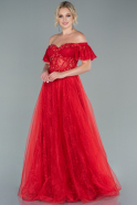 Длинное Вечернее Платье Из Кружева красный ABU2471