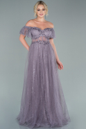 Длинное Вечернее Платье Из Кружева Лавандовый ABU2471