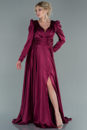 Длинное Атласное Вечернее Платье Вишневый ABU2470