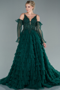 Длинное Платье Высокой Моды Изумрудно-зеленый ABU2482