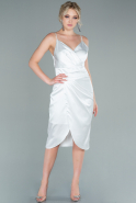Миди Атласное Пригласительное Платье Белый ABK1344
