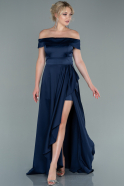 Длинное Атласное Выпускное Платье Темно-синий ABU2486