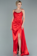 Длинное Атласное Вечернее Платье красный ABU2477