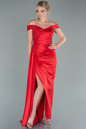 Длинное Атласное Вечернее Платье красный ABU2428