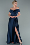 Длинное Атласное Платье Для Помолвки Темно-синий ABU2349