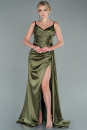 Длинное Атласное Выпускное Платье Темно-зеленый ABU2273