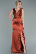 Длинное Атласное Выпускное Платье Цвет корицы ABU2479