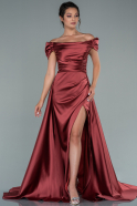 Длинное Атласное Вечернее Платье Цвет корицы ABU2003