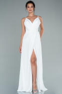 Длинное Атласное Вечернее Платье Белый ABU2494