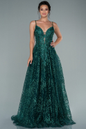 Длинное Вечернее Платье Изумрудно-зеленый ABU1610