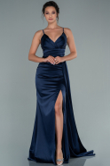 Длинное Атласное Платье Для Помолвки Темно-синий ABU2495