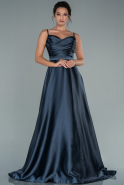 Длинное Атласное Вечернее Платье Антрацитовый ABU1601