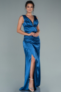 Длинное Атласное Вечернее Платье Индиго ABU2490