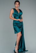 Короткое Атласное Платье Изумрудно-зеленый ABK1460