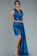 Короткое Атласное Платье Индиго ABK1460