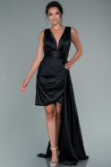 Короткое Атласное Платье Черный ABK1460