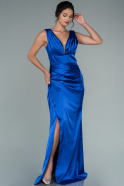 Длинное Атласное Вечернее Платье Ярко-синий ABU2490
