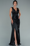 Длинное Атласное Вечернее Платье Черный ABU2490