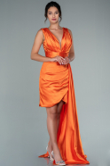Короткое Атласное Платье Оранжевый ABK1460