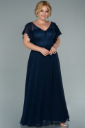 Длинное Шифоновое Вечернее Платье Темно-синий ABU2497