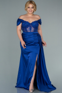 Большое Атласное Платье Ярко-синий ABU2371