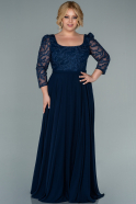 Длинное Шифоновое Вечернее Платье Темно-синий ABU2420