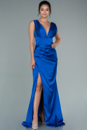 Длинное Атласное Выпускное Платье Ярко-синий ABU2504
