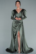 Длинное Атласное Вечернее Платье Темно-зеленый ABU2166