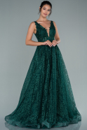 Длинное Вечернее Платье Изумрудно-зеленый ABU2131
