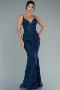 Длинное Вечернее Платье Из Кружева Темно-синий ABU2473