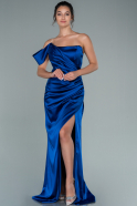 Длинное Атласное Выпускное Платье Ярко-синий ABU2515