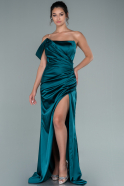 Длинное Атласное Выпускное Платье Изумрудно-зеленый ABU2515