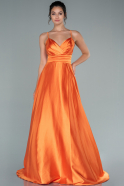 Длинное Атласное Выпускное Платье Оранжевый ABU2375