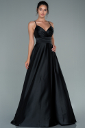 Длинное Атласное Выпускное Платье Черный ABU2375