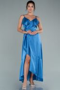 Выпускное Атласное Платье С Асимметрией Индиго ABO092