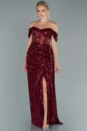 Длинное Чешуйчатое Вечернее Платье Бордовый ABU2503