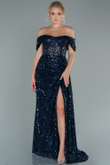 Длинное Чешуйчатое Вечернее Платье Темно-синий ABU2503