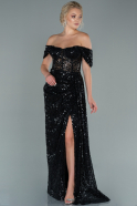 Длинное Чешуйчатое Вечернее Платье Черный ABU2503