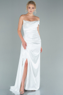 Длинное Атласное Вечернее Платье Белый ABU2506