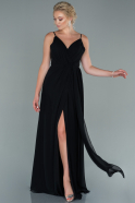 Длинное Атласное Вечернее Платье Черный ABU2494