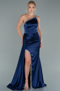 Длинное Атласное Вечернее Платье Темно-синий ABU2386
