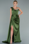 Длинное Атласное Вечернее Платье Хаки ABU2114