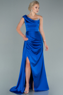 Длинное Атласное Вечернее Платье Ярко-синий ABU2114