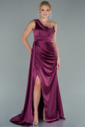 Длинное Атласное Вечернее Платье Вишневый ABU2114