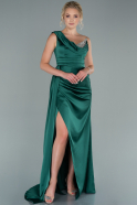 Длинное Атласное Вечернее Платье Изумрудно-зеленый ABU2114