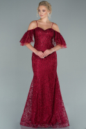 Длинное Кружевное Вечернее Платье Бордовый ABU2409